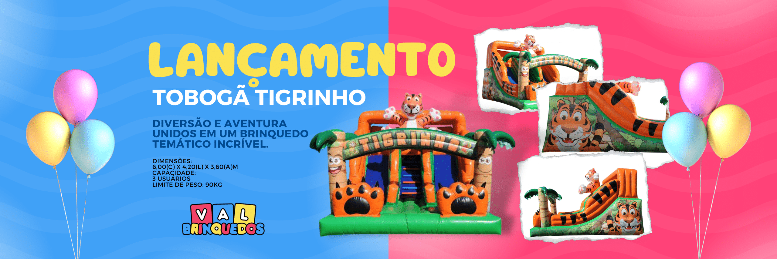 banner site novidade toboga tigrinho aluguel de brinquedos